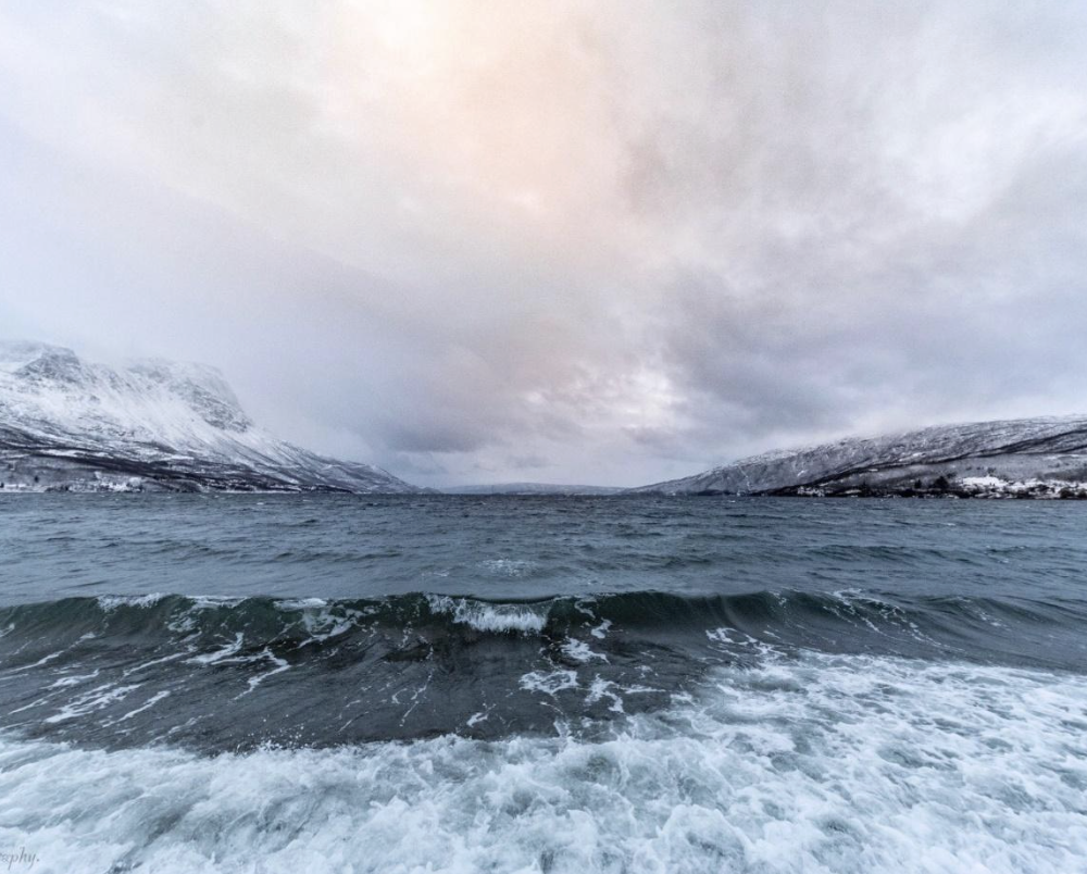 View of wintry Lake Torneträsk near Abisko just before the lake freezes