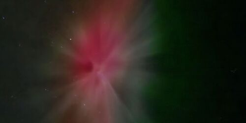 Powerful red and green Aurora seen from below