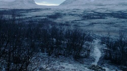 Early winter view over the Gate to Lapland from the mountain birch forest near Abisko