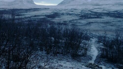 Winter view over the Gate to Lapland from the mountain birch forest near Abisko