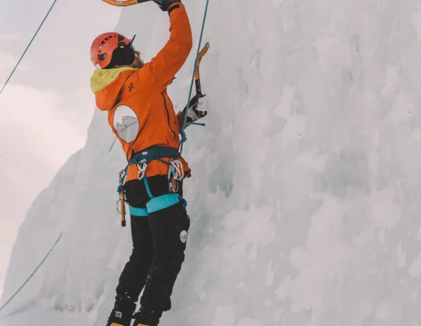 Ice climber on top rope